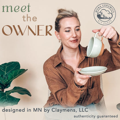 Mora Ceramic Latte Art Mug With Saucer - 10.5 oz, Round Bottom For Perfect Pours - Cafe Cups for