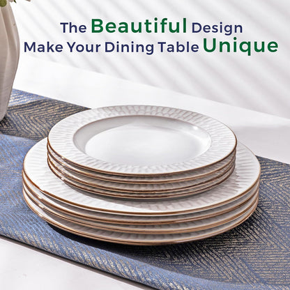 GBHOME Ceramic Dinnerware Sets,18 pcs Embossed Elegant Stoneware Plates and Bowls Sets