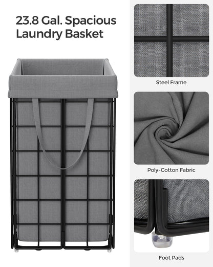 SONGMICS Laundry Hamper, 23.8 Gal. (90L) Laundry Basket, Collapsible Clothes Hamper, Removable and