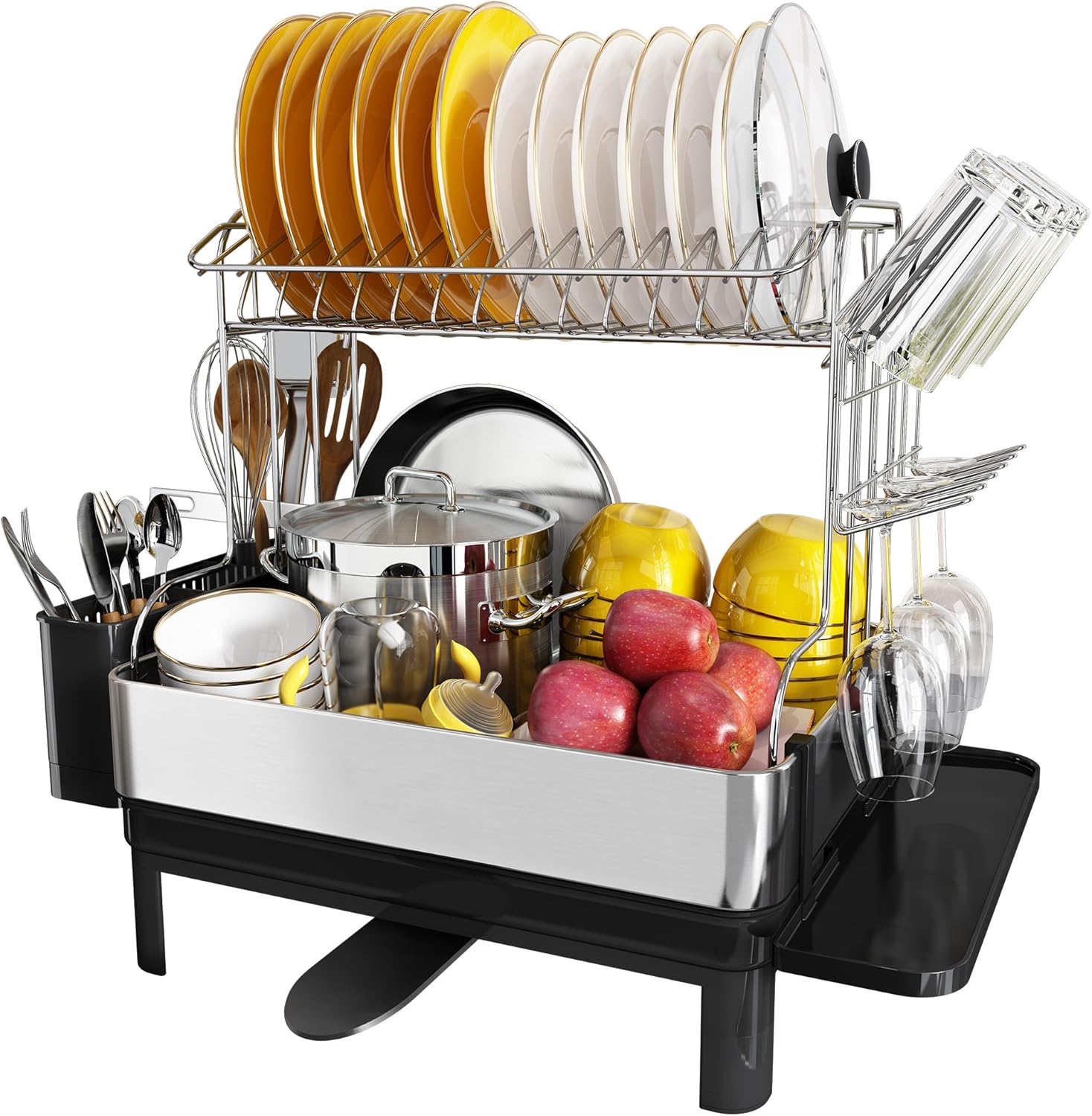 BOOSINY Dish Drying Rack with Drainboard, Stainless Steel Dish Rack, 2 Tier Extra Large Dish