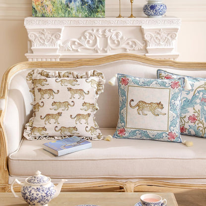 patdrea Designer Throw Pillow Covers for Couch,Vintage French Linen Pillows Cover with Cheetah