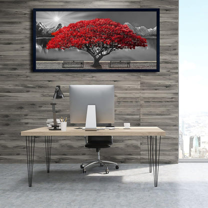 Black and White Red Tree Wall Art Canvas Print Picture Large Red Tree Landscape Modern Artwork for