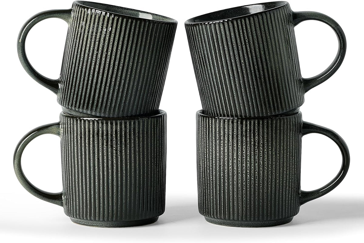 famiware Coffee Mug Set for 4, Star 12 oz Catering Mugs Cup Set with Handle for Coffee, Tea, Cocoa