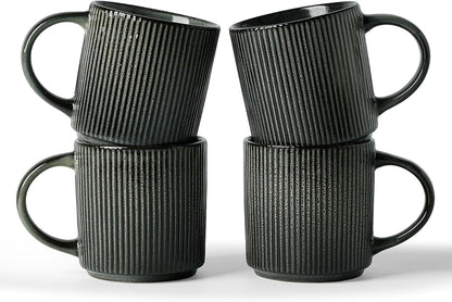 famiware Coffee Mug Set for 4, Star 12 oz Catering Mugs Cup Set with Handle for Coffee, Tea, Cocoa