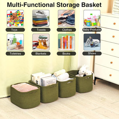 Storage Basket for Shelves, Small Baskets for Organizing, Woven Cotton Rope Baskets for Storage