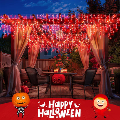 JMEXSUSS 400 LED Red Icicle Lights for Halloween Decor, Connectable Red Halloween Lights Indoor