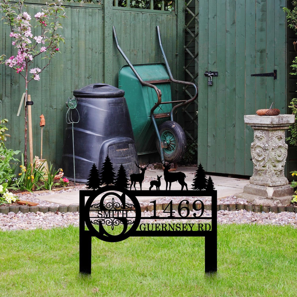 Personalized Deer Custom Garden Address Sign with Metal Stake, Housewarming Gift, Outside Camping