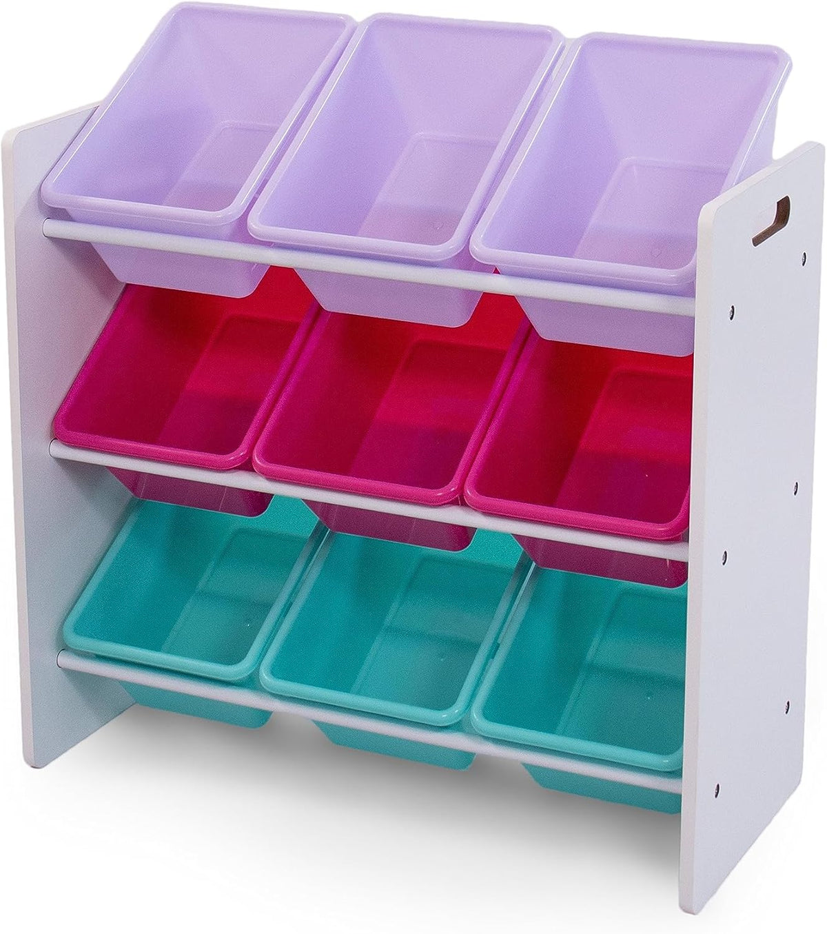 Humble Crew 9-Bin Toy Organizer – Forever Natural White/Pink/Purple/Aqua Plastic Bins, 3-Tier