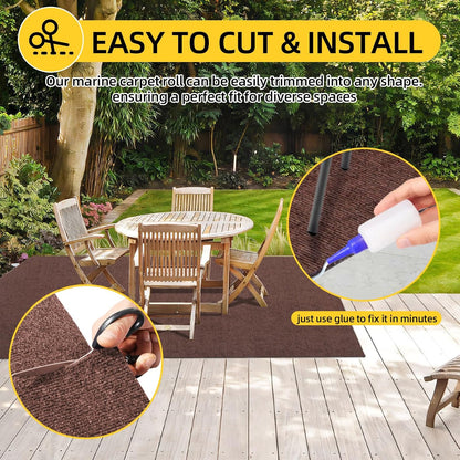 Marine Carpet,5 FT x 15 FT Brown Indoor Outdoor Carpet 0.2" Thick Boat Carpet with Water-Proof TPE