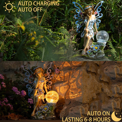 Garden Fairy Decor,Solar Outdoor Statues, Fairy Garden Accessories, Fairy Figurine for Outside