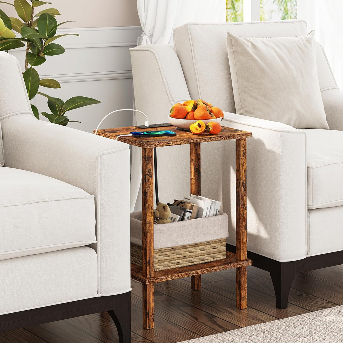 TUTOTAK End Table with Charging Station, Set of 2, Small Side Table with Outlets, Nightstand