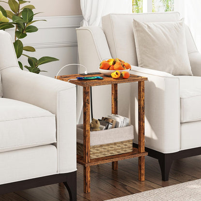 TUTOTAK End Table with Charging Station, Small Side Table with Outlets, Nightstand Bedside Table