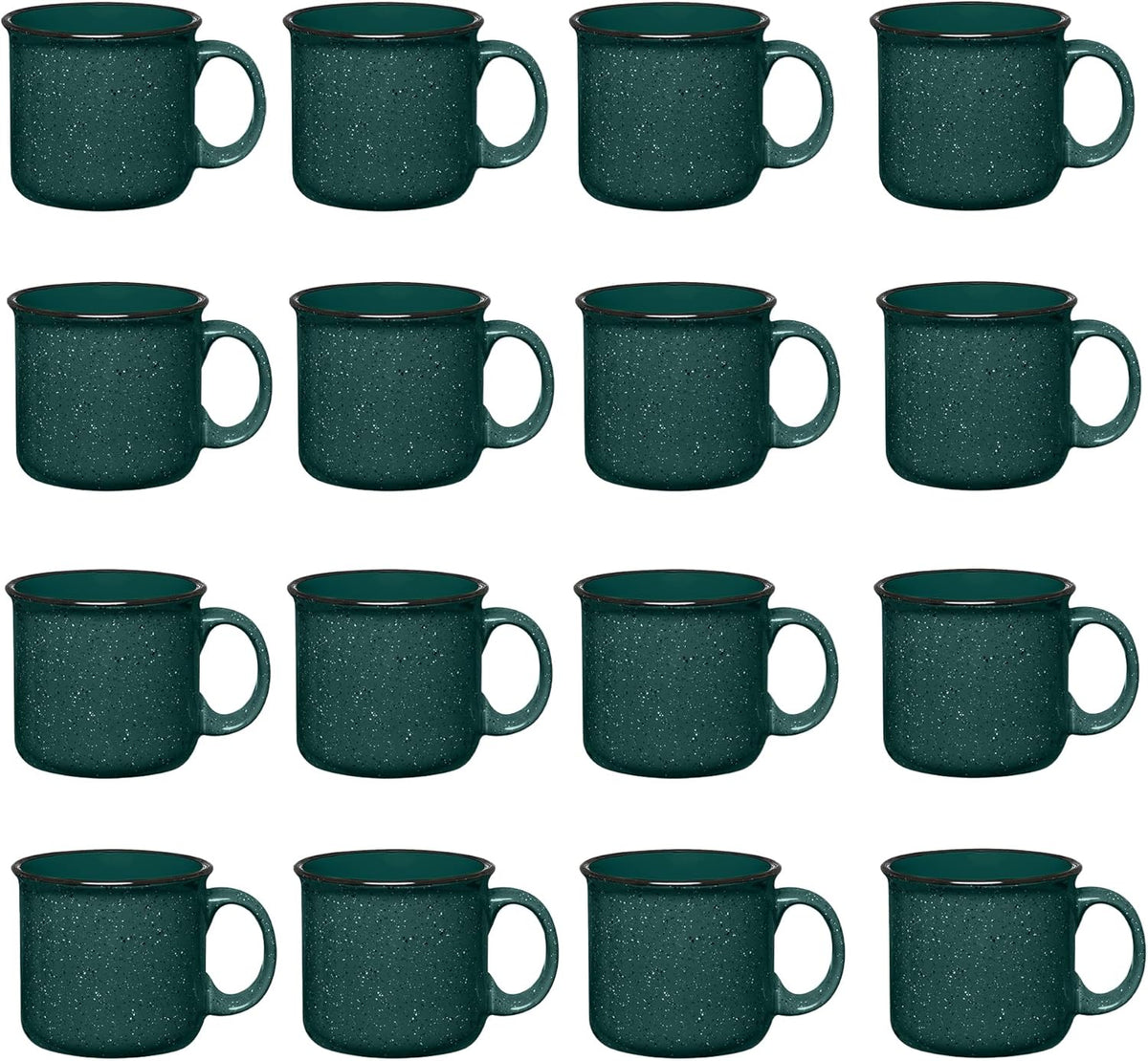 Set of 16 Ceramic Campfire Mugs – 15 Oz, Green – Coffee & Tea Cups for Home, Work, Travel, Camping