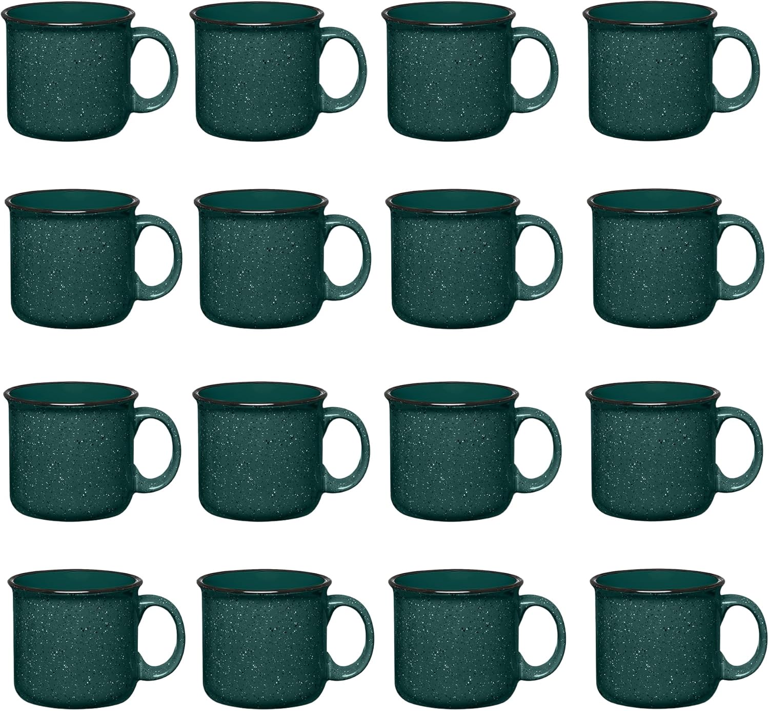 Set of 16 Ceramic Campfire Mugs – 15 Oz, Green – Coffee & Tea Cups for Home, Work, Travel, Camping