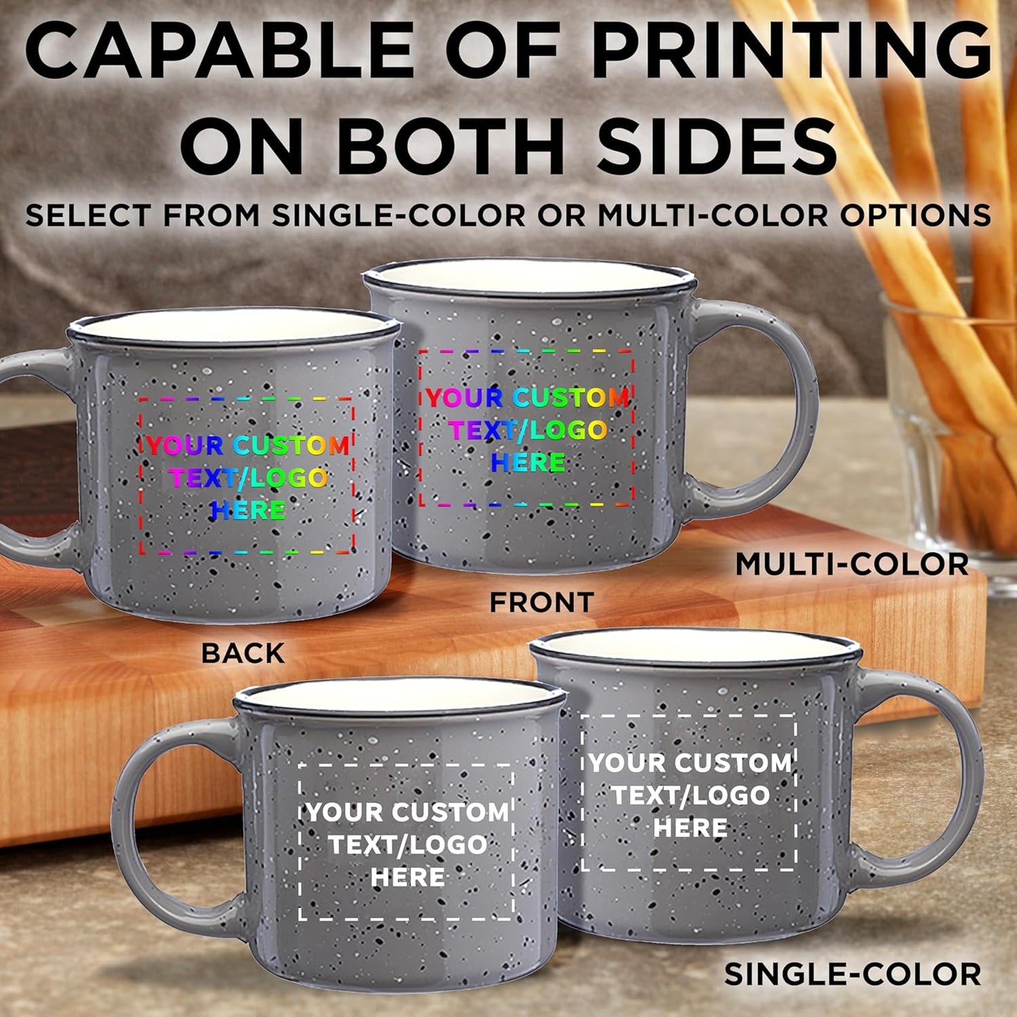 DISCOUNT PROMOS Custom Ceramic Campfire Coffee Mugs 13 oz. Set of 100, Personalized Bulk Pack