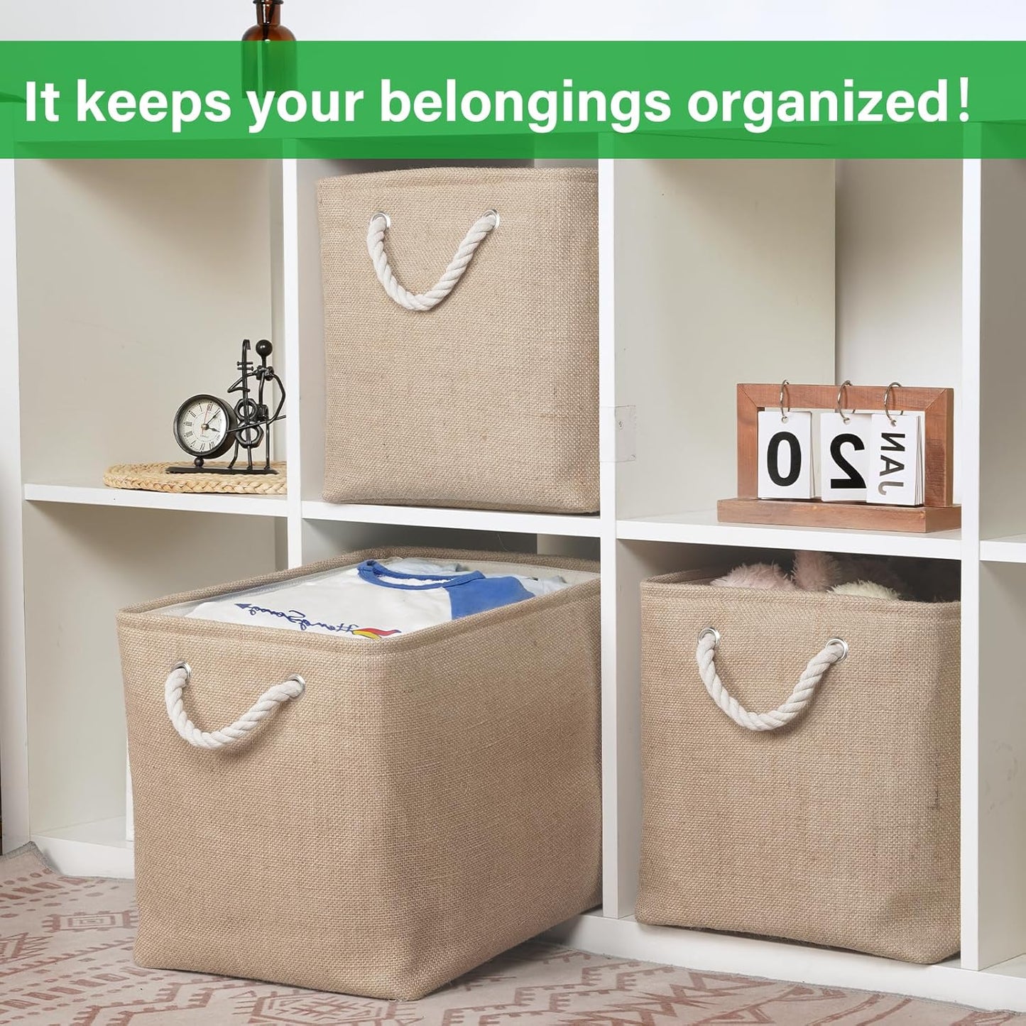 Bidtakay Fabric Storage Baskets for Shelves 3 Pack Large Storage Bins for Organizing Linen