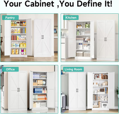 SISESOL Metal Storage Cabinet with 2 Doors and 5 Shelves,61 inch White Pantry Storage Cabinet,Large