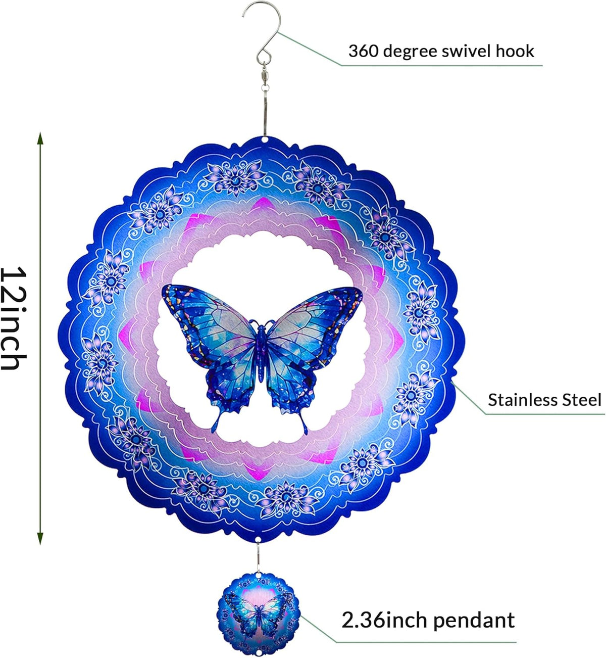 Butterfly Wind Spinners Outdoor,12 Inch Butterfly Gifts for Women Mom Grandma Wife,3D Butterflies