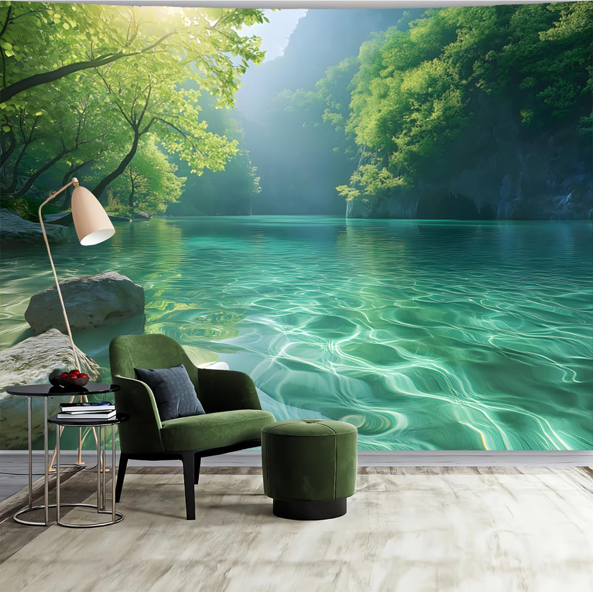 BSFHH Nature Tapestry Forest Tree Sea Cave Wall Hanging, Stream Through Rainforest Landscape Wall
