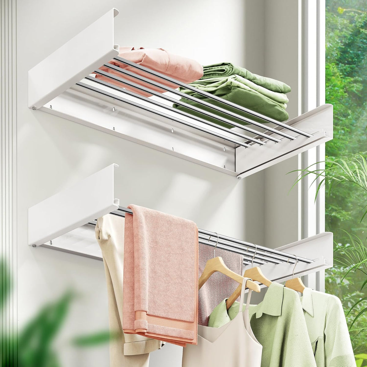 Wall Mounted Clothes Drying Rack 32 inches,Foldbale Laundry Drying Rack Wall Mount,Drying Rack