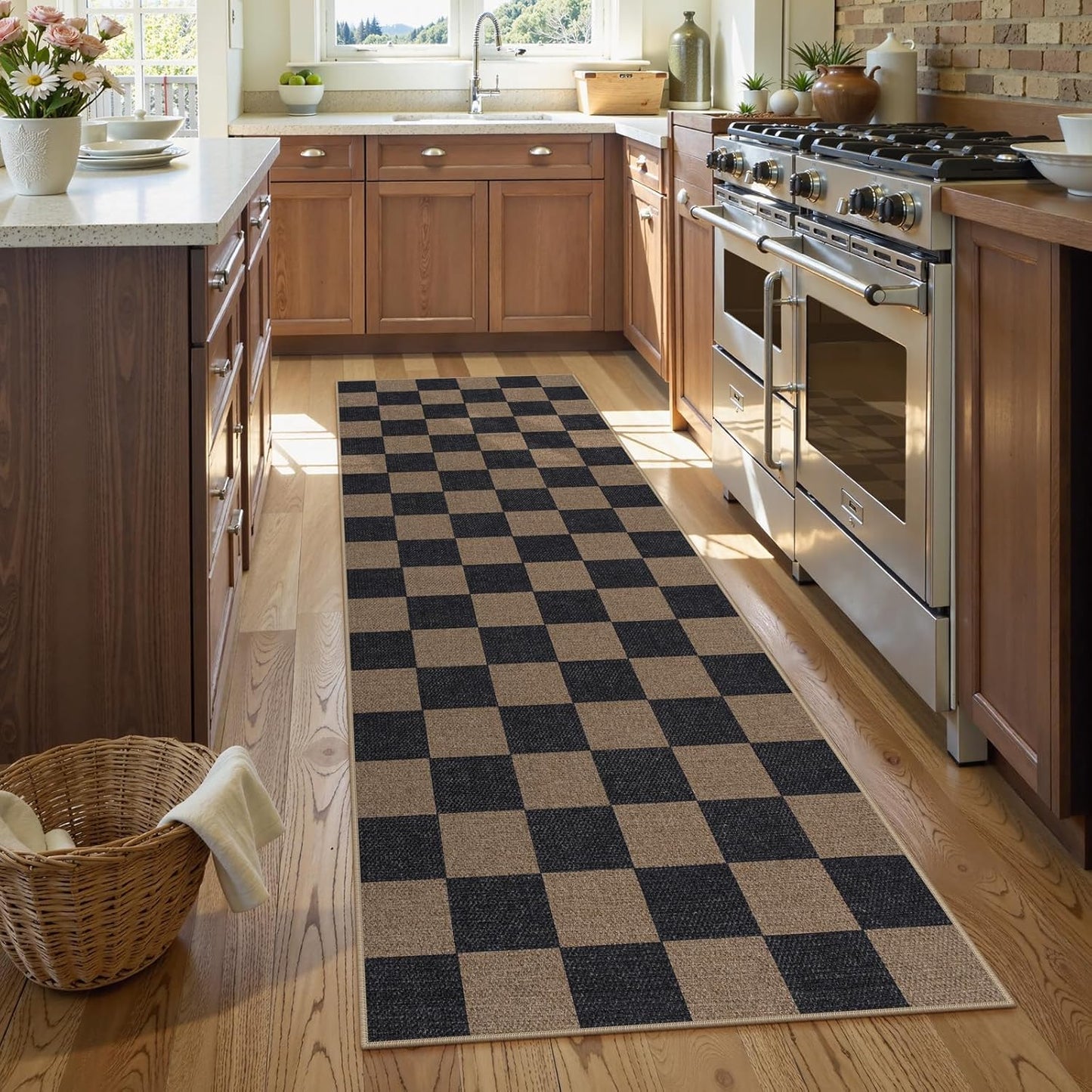 Lahome Checkered Easy Jute 2x8 Runner Rug, Washable Kitchen Runner Rug Non Slip for Entryway