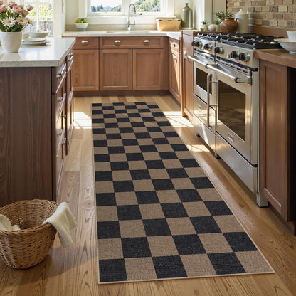 Lahome Checkered Easy Jute 2x8 Runner Rug, Washable Kitchen Runner Rug Non Slip for Entryway