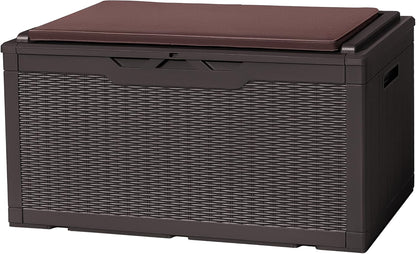 Flamaker Deck Box with Cushion 100 Gallon Waterproof Resin Storage Box with Air Rod Indoor Outdoor