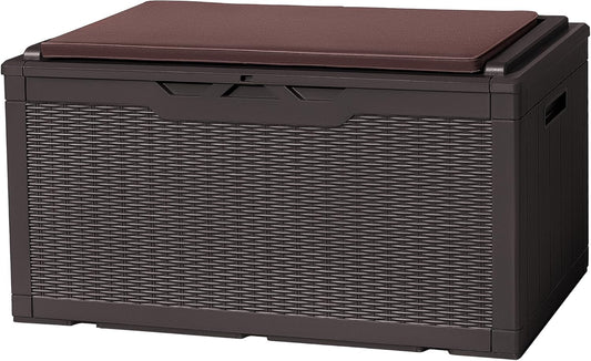 Flamaker Deck Box with Cushion 100 Gallon Waterproof Resin Storage Box with Air Rod Indoor Outdoor