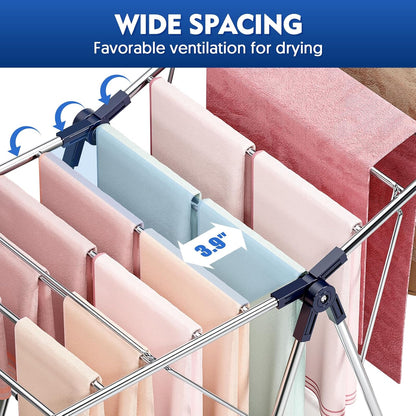 APEXCHASER Clothes Drying Rack, Drying Rack Clothing with Height-Adjustable, Foldable Gullwings