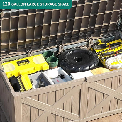 YITAHOME 120 Gallon Large Outdoor Storage Box with X-Shaped Front, Waterproof Resin Deck Box