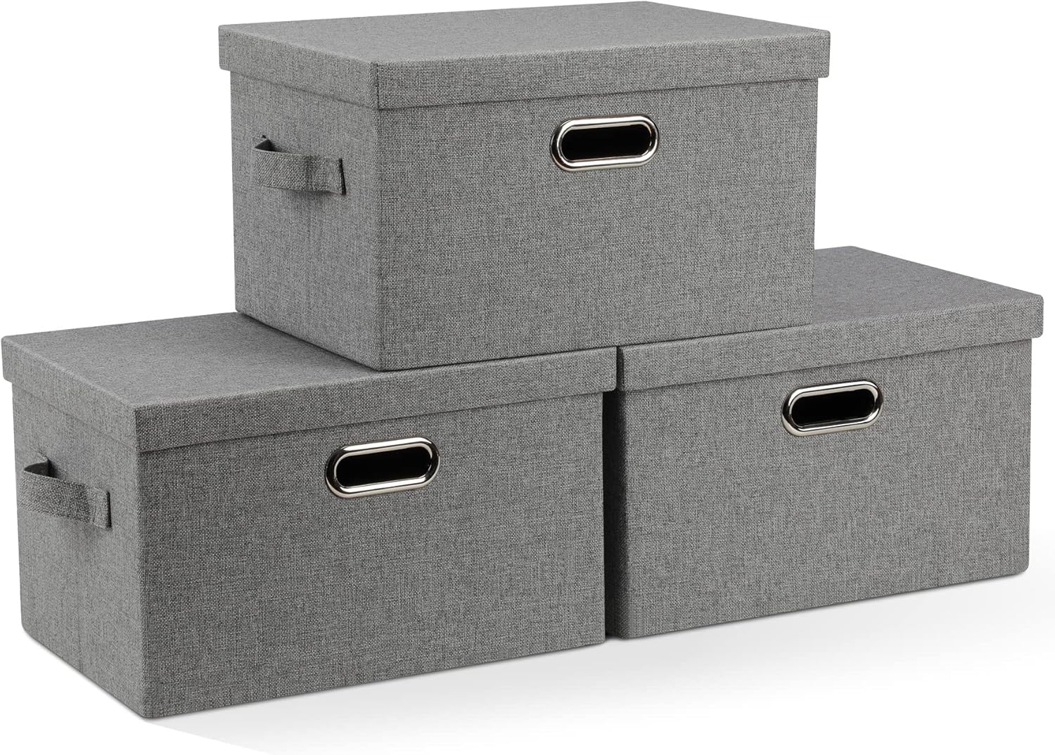 Medium 15" 21 Quart Collapsible Stackable Storage Bins with Lids, 3 Packs Grey Foldable Fabric