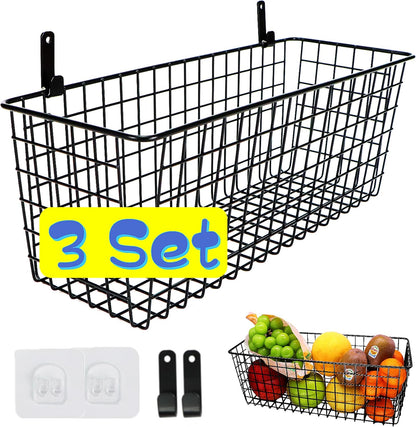Joben Oligey 3 Set [Extra Large] Hanging Wall Baskets ,Wire Basket For Storage Pantry, Farmhouse