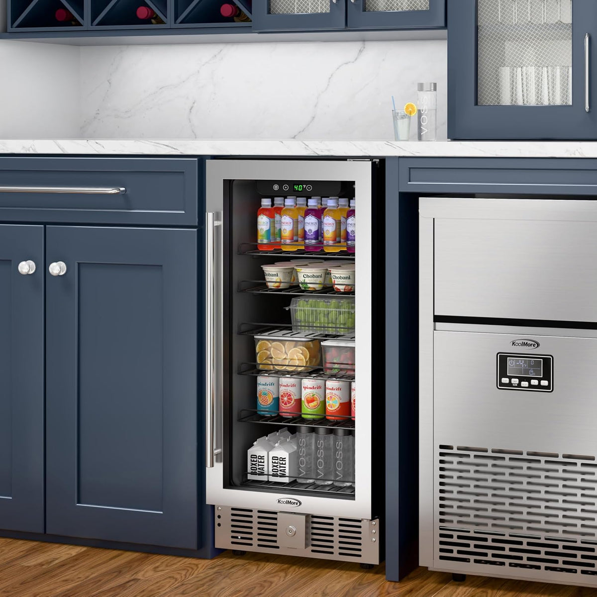 KoolMore 15” Inch Small Built-In Refrigerator and Beverage Cooler for Soda Cans, Beer Cans, Food