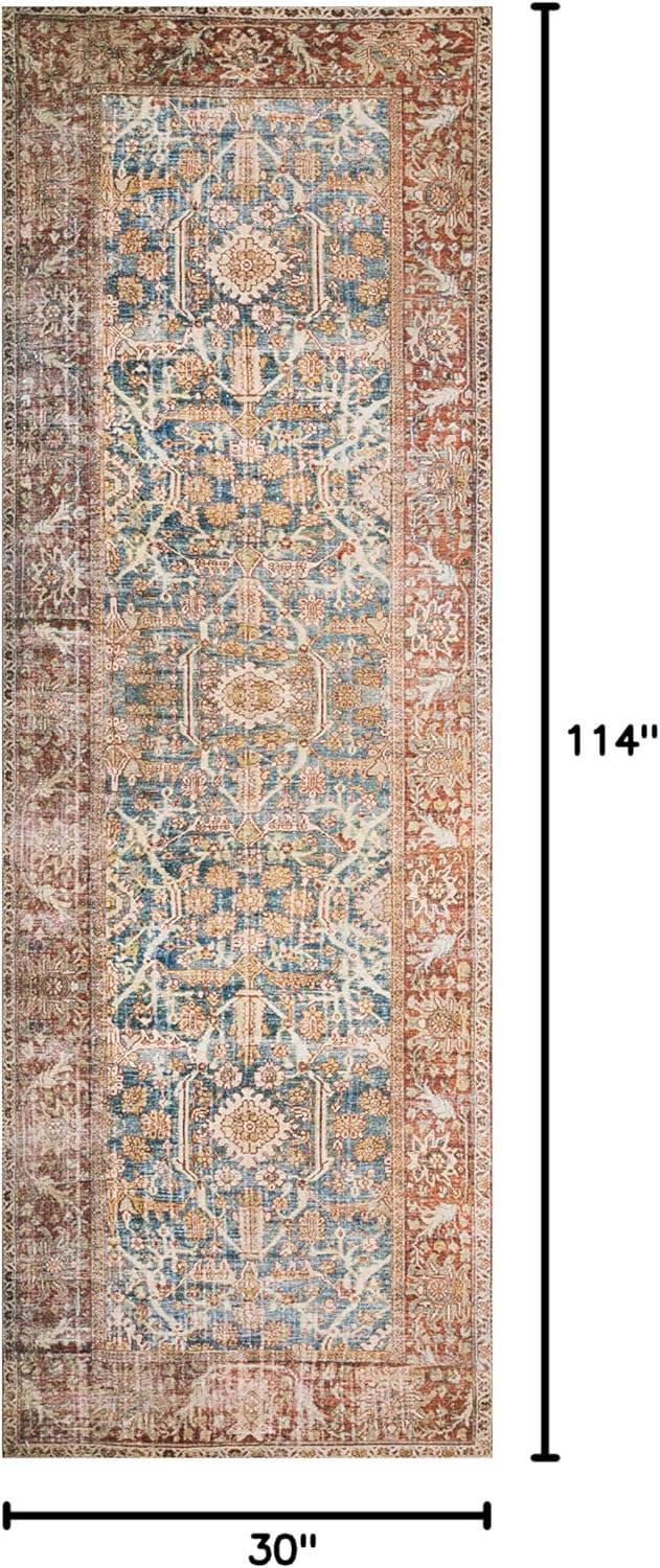 Loloi Layla Collection LAY-04 Ocean/Rust 2'-6" x 9'-6" .13" Thick Runner Rug, Soft, Durable