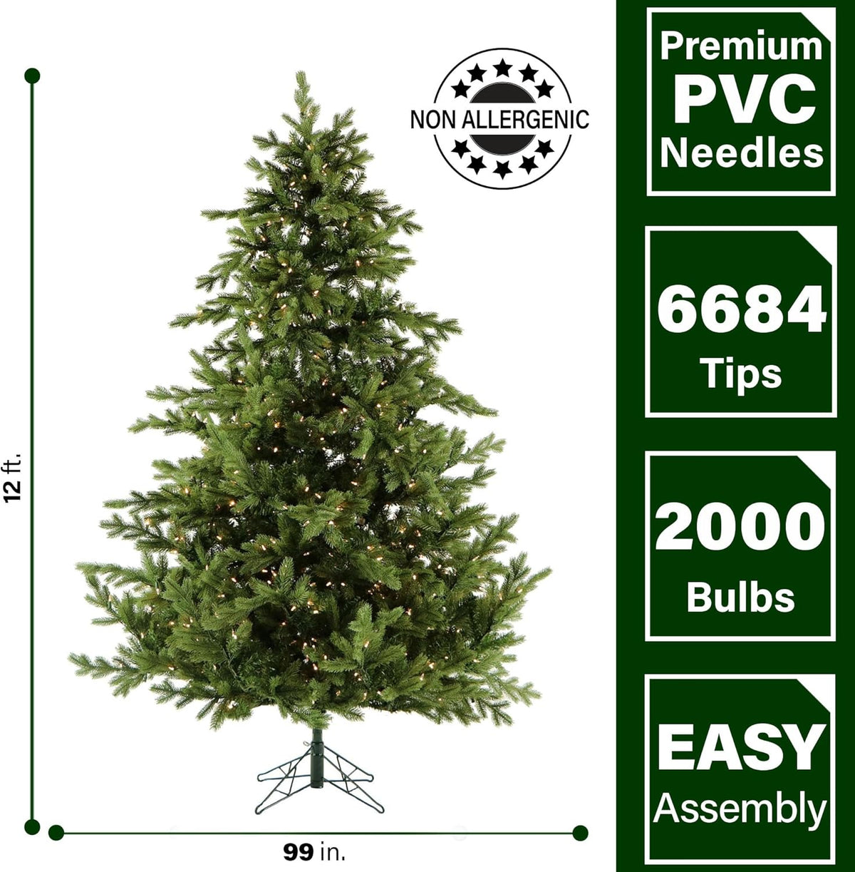 Fraser Hill Farm 12-Ft. Foxtail Pine Artificial Christmas Tree with White Incandescent Smart Lights