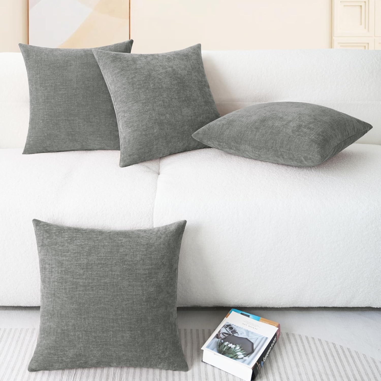 CaliTime Throw Pillow Covers Decorative 18 X 18 Inches Pack of 4 Cozy Chenille Cushion Cases for
