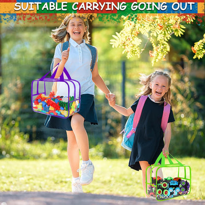 6 Colors Widen X-Large Toy Storage Bags 12.6×9.25×6.9In with Labels, Reusable Clear PVC Board Game