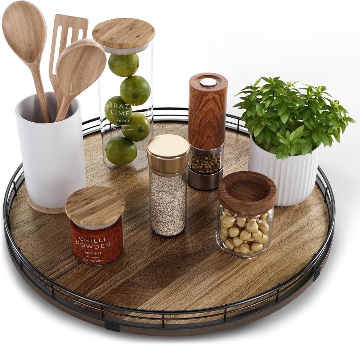 Acacia Wood 16" Lazy Susan Turntable Organizer for Table Top, Farmhouse Large Round Lazy Susan for