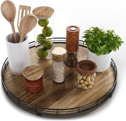 Acacia Wood 16" Lazy Susan Turntable Organizer for Table Top, Farmhouse Large Round Lazy Susan for
