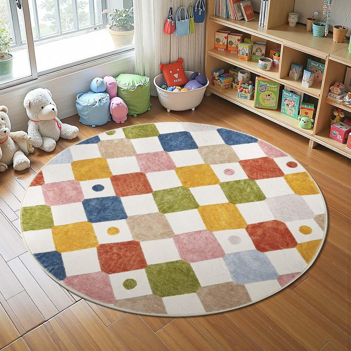 jinchan Round Rug 5ft Kids Washable Rug Indoor Floor Cover Non-Slip Soft Elementary School