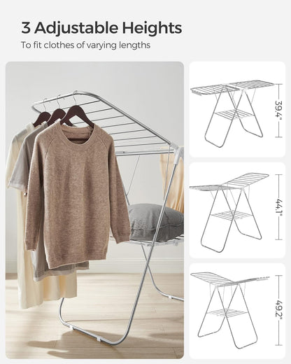 SONGMICS Clothes Drying Rack, with Sock Clips, Metal Laundry Rack, Foldable, Space-Saving