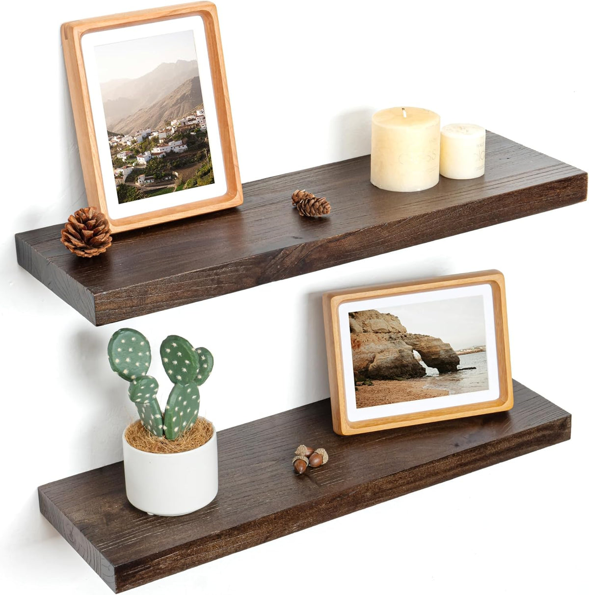 Floating Shelves for Wall Decor, 8 Inch Deep Rustic Solid Elm Wood Floating Shelves Wall Mounted
