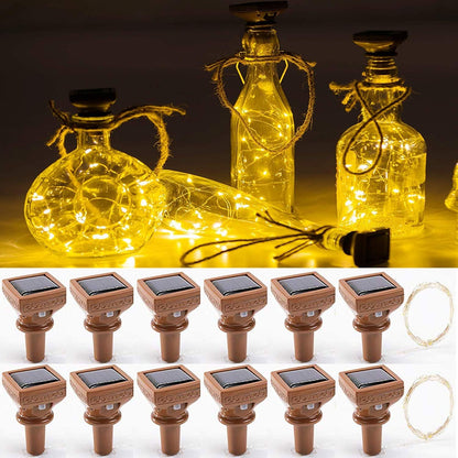 YJFWAL Upgraded 12 Pack Solar Wine Bottle Lights, 20 LEDs Waterproof Copper Light, Bottle Light