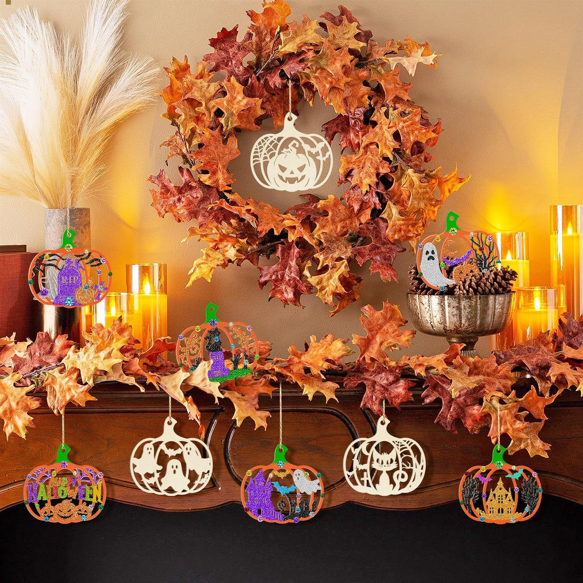 80PCS Wooden Halloween Decoration Pumpkins Ornaments to Paint Happy Halloween Cutouts Unfinished