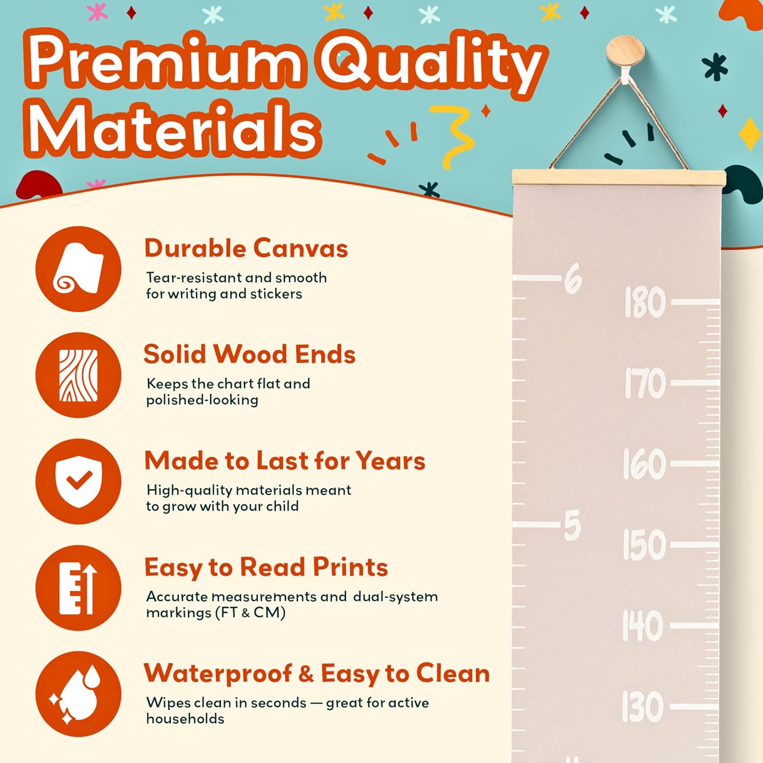 Height Chart for Kids Customizable Kids Height Wall Chart with Stickers, Marker & Hook Hanging