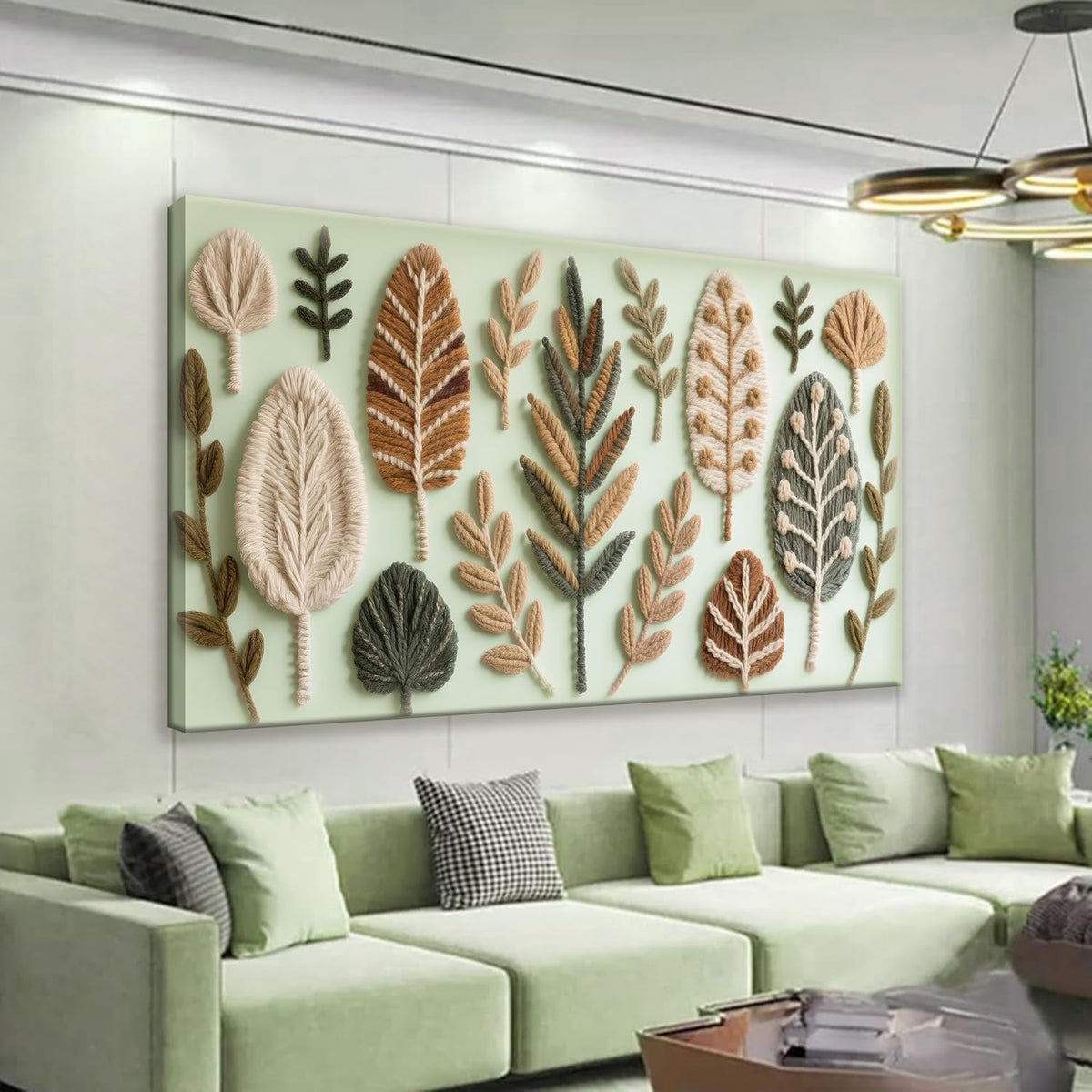 Boho Wall Art Chic Home Wall Art Modern Bohemian Feather Green Canvas Wall Art Decor For Apartment