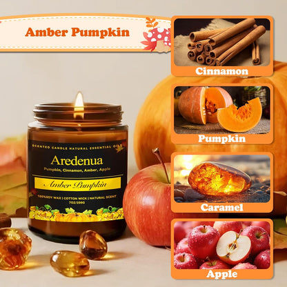 Amber Pumpkin Candle | Fall Pumpkin Candles - Scented Candle for Autumn, 7oz Soy Candles for Home