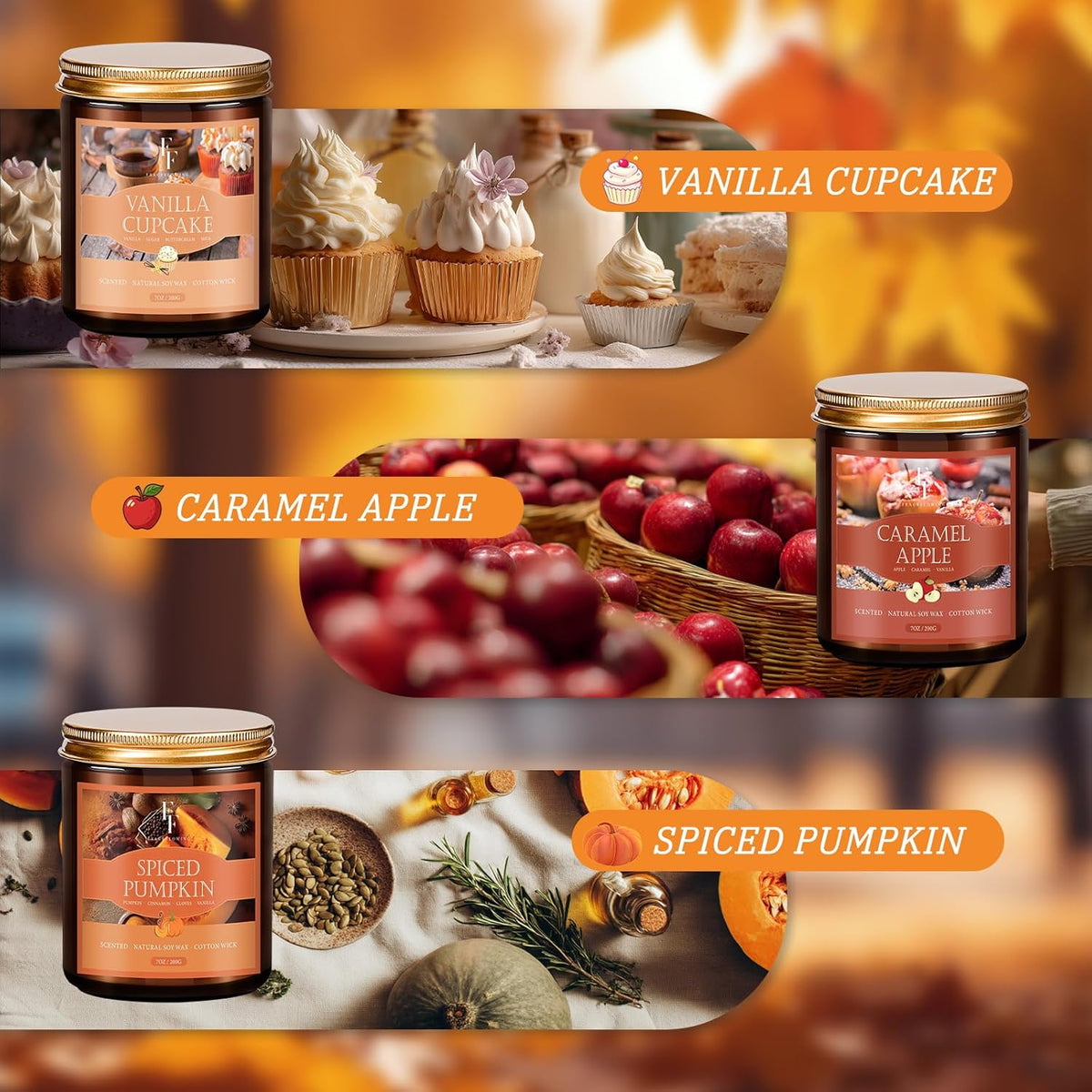 Fall Candles Set, 6 Pack Candles for Home Scented Natural Soy Wax, Autumn Gifts Set for Women Men