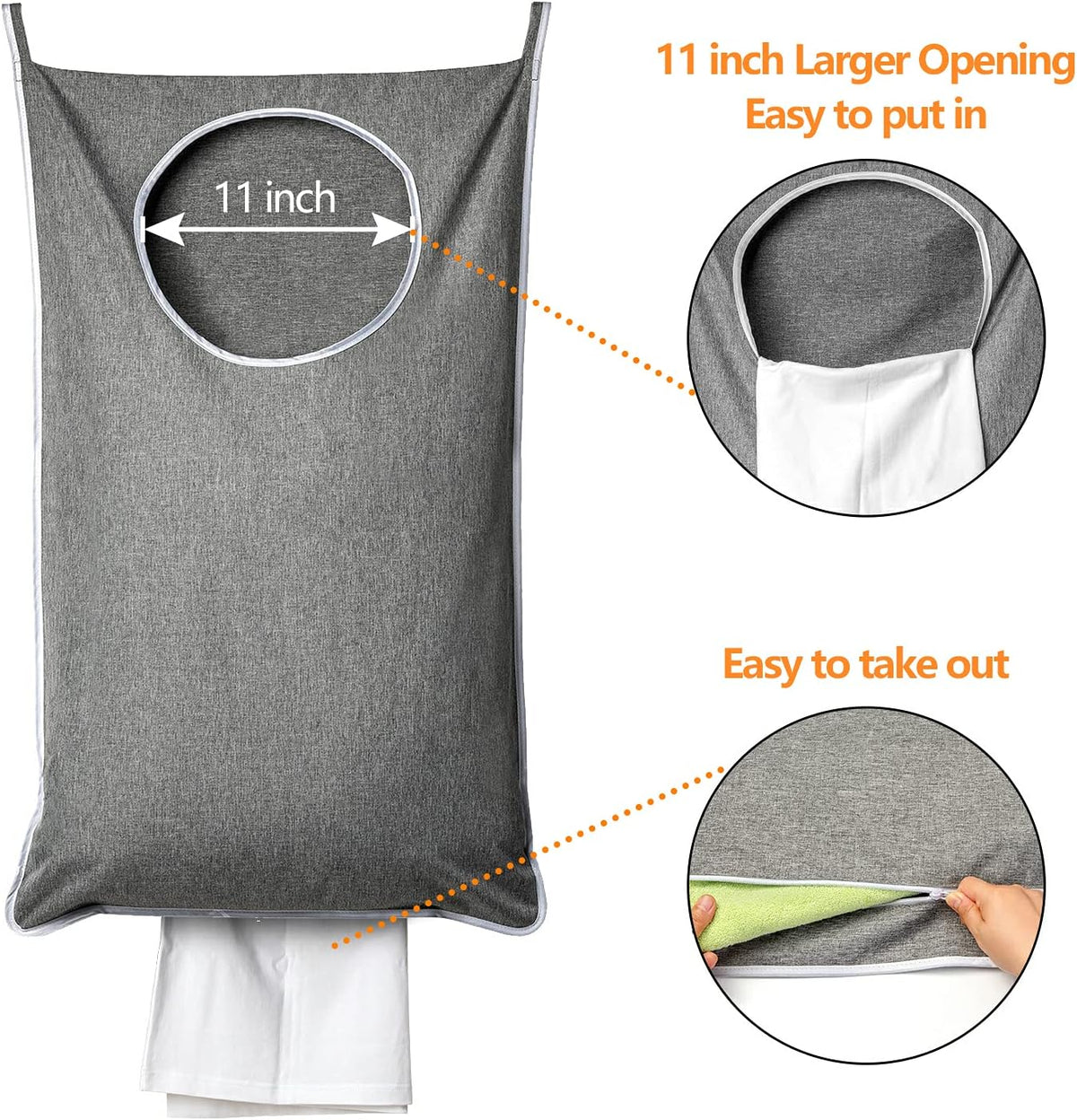 XL Hanging Laundry Hamper, Extra Large Tear-resistance Door Hamper with 2 Types Hooks for Dirty