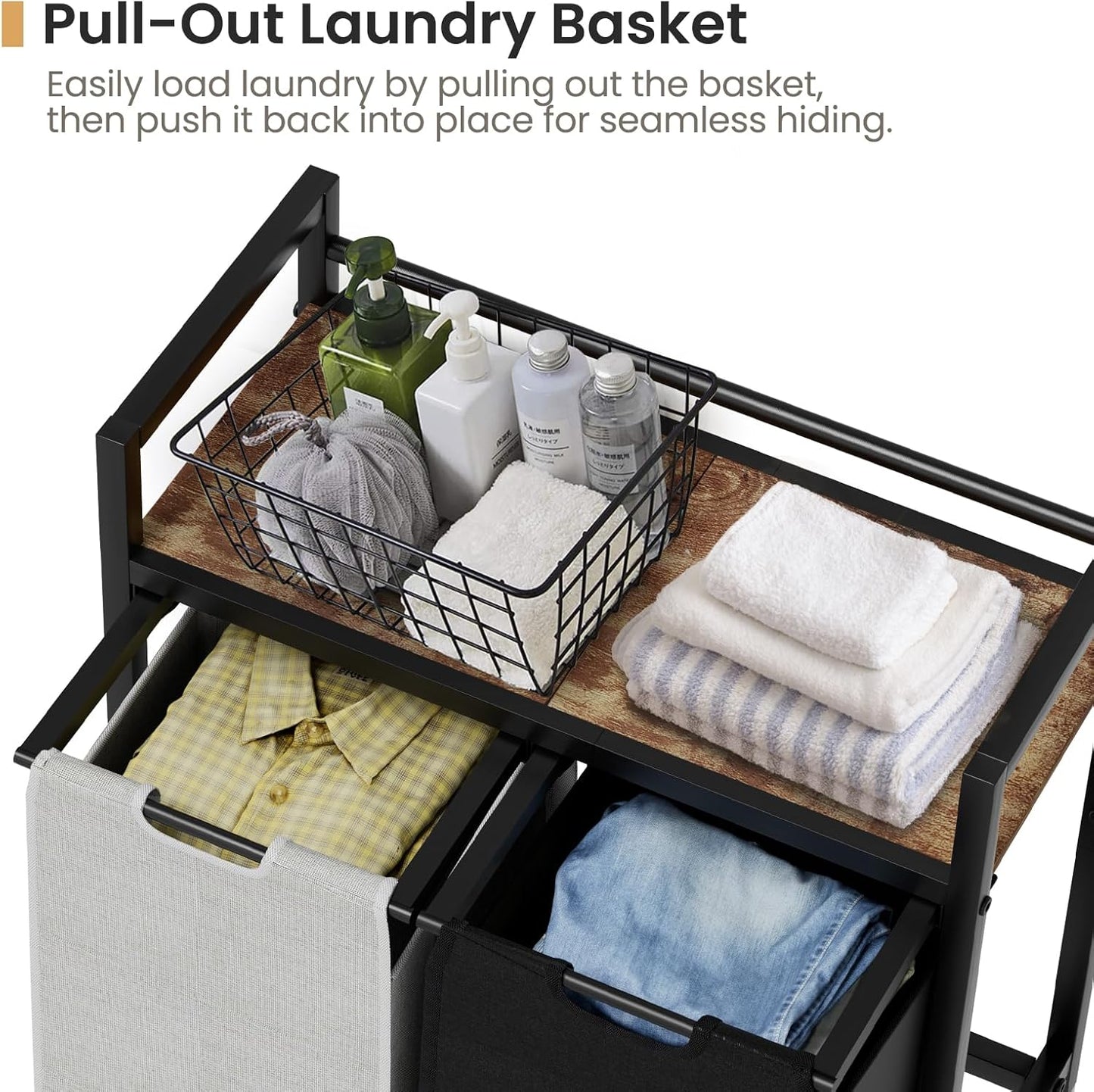 Laundry Hamper, Laundry Basket, Laundry Sorter with 2 Removable Bags, Clothes Basket with 2